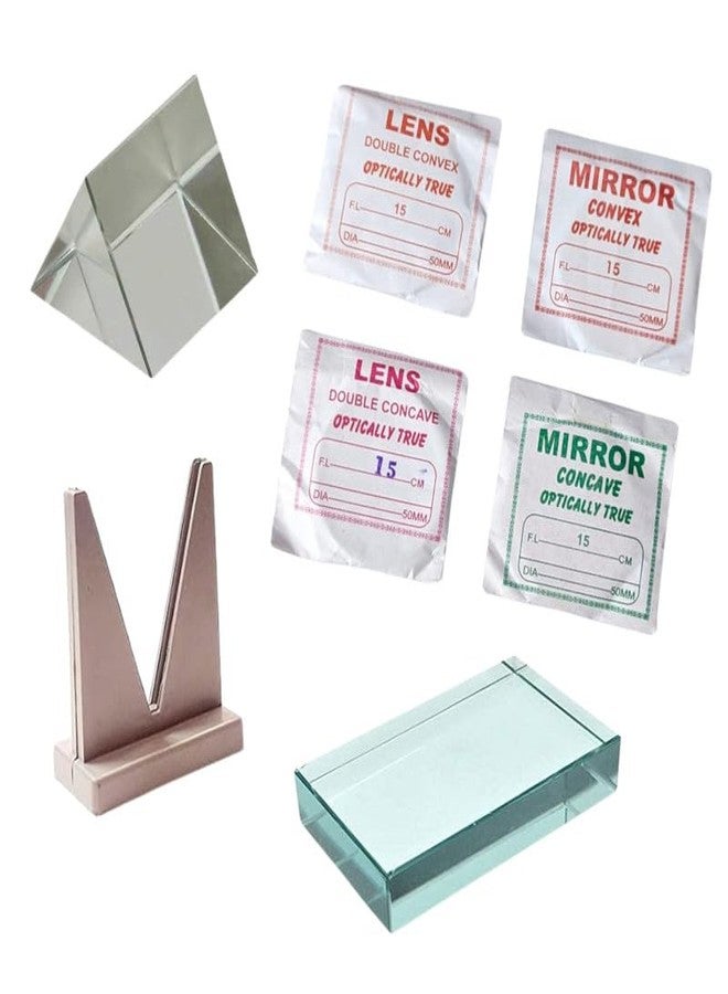 ESPTRONICS Glass Prism & Lens Experiment Kit - Optical Physics Set with Prism, Rectangular Slab, Convex & Concave Lenses and Mirrors for Light Refraction, Spectrum Science Projects for Students - Image 1